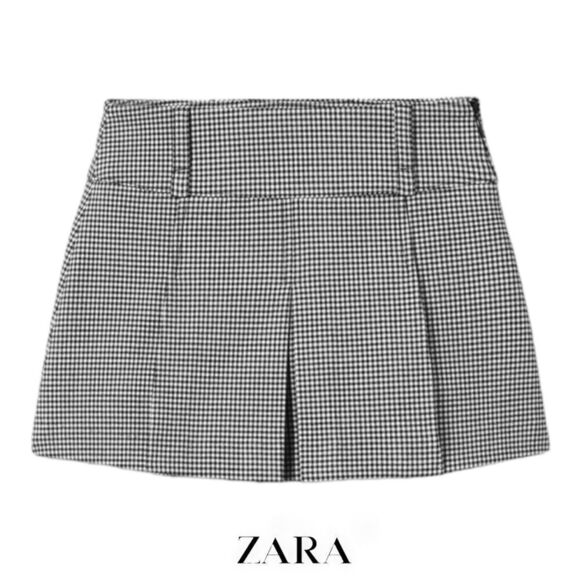 ZARA Kids | Black & White | HOUNDSTOOTH BOX PLEAT SKIRT - Picture 1 of 4
